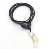 Doğal Tibet Beyaz 3-4cm Kurt Dişi Kolye Ayarlı İp Çift Boncuklu - 11