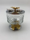 2'li Ayaklı Gümüş Timeless Cam Magnolia Kasesi, Kelebek Kapaklı Dondurmalık, Şekerlik, Çerezlik - 2