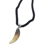 Doğal Tibet 3-4cm Kurt Dişi Kolye Brown Ayarlı Örgü İp 2 Boncuk - 1