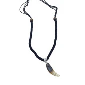 Doğal Tibet 3-4cm Kurt Dişi Kolye Brown Ayarlı Örgü İp 2 Boncuk - 7