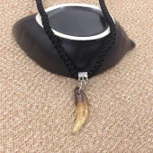 Doğal Tibet 3-4cm Kurt Dişi Kolye Brown Ayarlı Örgü İp 2 Boncuk - 9