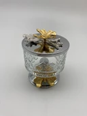 2'li Ayaklı Gümüş Timeless Cam Magnolia Kasesi, Kelebek Kapaklı Dondurmalık, Şekerlik, Çerezlik - 3