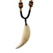 Doğal Tibet 3-4cm Kurt Dişi Kolye Beyaz Ayarlı Kordon İp 2 Boncuk - 1