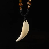 Doğal Tibet 3-4cm Kurt Dişi Kolye Beyaz Ayarlı Kordon İp 2 Boncuk - 3