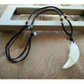 Doğal Tibet 3-4cm Kurt Dişi Kolye Beyaz Ayarlı Kordon İp 2 Boncuk - 6