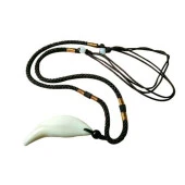 Doğal Tibet 3-4cm Kurt Dişi Kolye Beyaz Ayarlı Kordon İp 2 Boncuk - 8