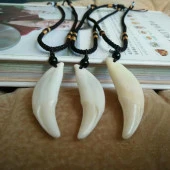 Doğal Tibet 3-4cm Kurt Dişi Kolye Beyaz Ayarlı Kordon İp 2 Boncuk - 10