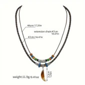 Doğal Tibet 3-4cm Kurt Dişi Muska Kolye Brown Ayarlı Boğma İp - 10