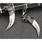 Doğal Tibet 7cm Kurt Dişi Kolye Beyaz Yele Ayarlı Deri Örgü İp - 5