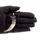 Doğal Tibet 7cm Kurt Dişi Kolye Beyaz Yele Ayarlı Deri Örgü İp - 11