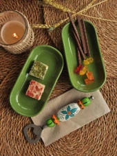 Dekor Yeşil 2 li Min Kayık Sunum Tabağı 8x17 thumbnail 1