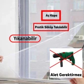 Beyaz Hazır Sineklik Tülü Çift Kat Sök Tak Pratik Yıkanabilir Pencere Kapı Sinekliği 150x125 cm thumbnail 5