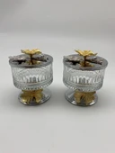 2'li Ayaklı Gümüş Elysia Cam Magnolia Kasesi, Kelebek Kapaklı Dondurmalık, Şekerlik, Çerezlik - 2