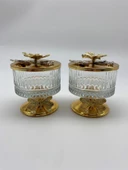 2'li Ayaklı Gold Elysia Cam Magnolia Kasesi, Kelebek Kapaklı Dondurmalık, Şekerlik, Çerezlik - 2