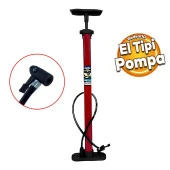 El Tipi Klasik Plastik Bisiklet Hava Pompası Ayak Tutamaklı Pompa Kırmızı thumbnail 1