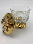 2'li Ayaklı Gold Elysia Cam Magnolia Kasesi, Kelebek Kapaklı Dondurmalık, Şekerlik, Çerezlik - 5