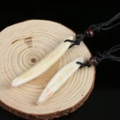 Tibet Tribal Gerçek Diş Kolye 4-5cm Beyaz Renk Boy Ayarlı Kordon - 2