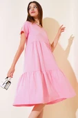 Süprem V Yaka Elbise Pembe thumbnail 1