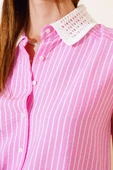 Yakası Örme Çizgili Gömlek Pembe - 4