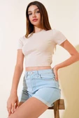 Arkası Kemerli Crop Bej thumbnail 1