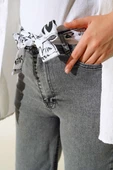 Paça Püsküllü Kuşaklı Kot Pantolon Füme - 4