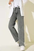 Paça Püsküllü Kuşaklı Kot Pantolon Füme - 2