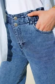 Bel Lastikli Çift Düğmeli Kot Pantolon Kot Mavisi - 4