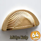 Yelken Midye Tas Çanak 64 mm Düğme Altın Gold Mobilya Mutfak Dolabı Çekmece Dolap Kulpları Kulb thumbnail 1