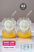 2li Bubble Şekli Pipetli Cam Bardak Limonata Meşrubat Kokteyl Kahve Sunum Baloncuk Bardağı 500 ml - 1