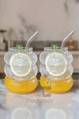 2li Bubble Şekli Pipetli Cam Bardak Limonata Meşrubat Kokteyl Kahve Sunum Baloncuk Bardağı 500 ml - 2