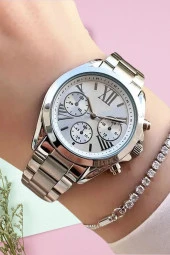 Dekoratif Kadranlı Gümüş Metal Kadın Kol Saati - 1