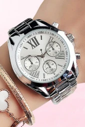 Dekoratif Kadranlı Gümüş Metal Kadın Kol Saati - 2