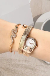 Yılan Figürlü Rose Metal Kadın Kol Saati thumbnail 5