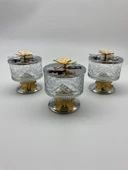 3'lü Ayaklı Gümüş Timeless Cam Magnolia Kasesi, Kelebek Kapaklı Dondurmalık, Şekerlik, Çerezlik - 1