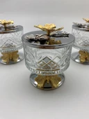 3'lü Ayaklı Gümüş Timeless Cam Magnolia Kasesi, Kelebek Kapaklı Dondurmalık, Şekerlik, Çerezlik - 2