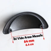 Yelken Midye Tas Çanak 64 mm Düğme Mat Siyah Mobilya Mutfak Dolabı Çekmece Dolap Kulpları Kulpu Kulb - 2