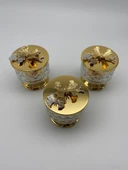 3'lü Ayaklı Gold Timeless Cam Magnolia Kasesi, Kelebek Kapaklı Dondurmalık, Şekerlik, Çerezlik - 2