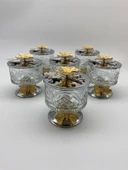 6'lı Ayaklı Gümüş Timeless Cam Magnolia Kasesi, Kelebek Kapaklı Dondurmalık, Şekerlik, Çerezlik - 1