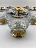 6'lı Ayaklı Gümüş Timeless Cam Magnolia Kasesi, Kelebek Kapaklı Dondurmalık, Şekerlik, Çerezlik - 3