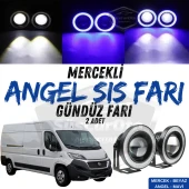 Fiat Ducato Uyumlu Üniversal Mercekli Angel Sis Farı Metal Su Geçirmez 76 mm Mavi Halkalı Gündüz Farı Angel Eyes 2 Adet - 1
