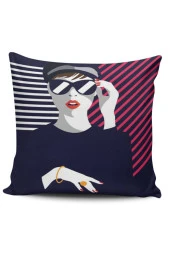 Pop Art Kızı Figürlü Dekoratif Modern Kırlent Kılıfı - 1