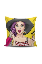 Pop Art Kızı Dijital Baskılı Kırlent Kılıfı - 1