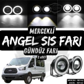 Ford Transit Tüm Modeller Uyumlu Üniversal Mercekli Angel Sis Farı Metal Su Geçirmez 76 mm Beyaz Halkalı Gündüz Farı Angel Eyes 2 Adet thumbnail 1
