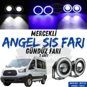 Ford Transit Tüm Modeller Uyumlu Üniversal Mercekli Angel Sis Farı Metal Su Geçirmez 76 mm Mavi Halkalı Gündüz Farı Angel Eyes 2 Adet - 1