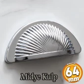 Yelken Midye Çanak 64 mm Düğme Krom Mobilya Mutfak Dolabı Çekmece Dolap Kulpları Kulpu Kulb thumbnail 1