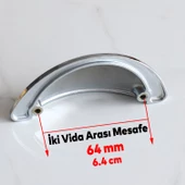Yelken Midye Çanak 64 mm Düğme Krom Mobilya Mutfak Dolabı Çekmece Dolap Kulpları Kulpu Kulb thumbnail 2