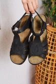 Albishoes Kadın Dolgu Yüksek Topuk 8 cm Yumuşak Rahat Taban Günlük Cırtlı Kadın Sandalet Terlik - 4