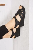 Albishoes Kadın Dolgu Yüksek Topuk 8 cm Yumuşak Rahat Taban Günlük Cırtlı Kadın Sandalet Terlik - 6