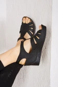 Albishoes Kadın Dolgu Yüksek Topuk 8 cm Yumuşak Rahat Taban Günlük Cırtlı Kadın Sandalet Terlik - 3