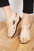 Albishoes Kadın Dolgu Yüksek Topuk 8 cm Yumuşak Rahat Taban Günlük Cırtlı Kadın Sandalet Terlik - 4